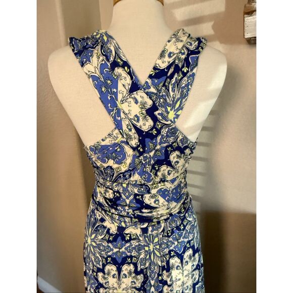 Vanessa Virginia Floral V-Neck Sleeveless Tie Waist Maxi Dress Blue White Small - Picture 9 of 16